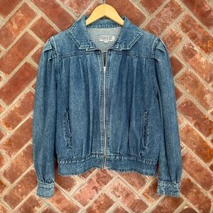 VTG 80s SB II Denim Jean Jacket Womens Size Large Shoulder Pads Broken‎ In Soft